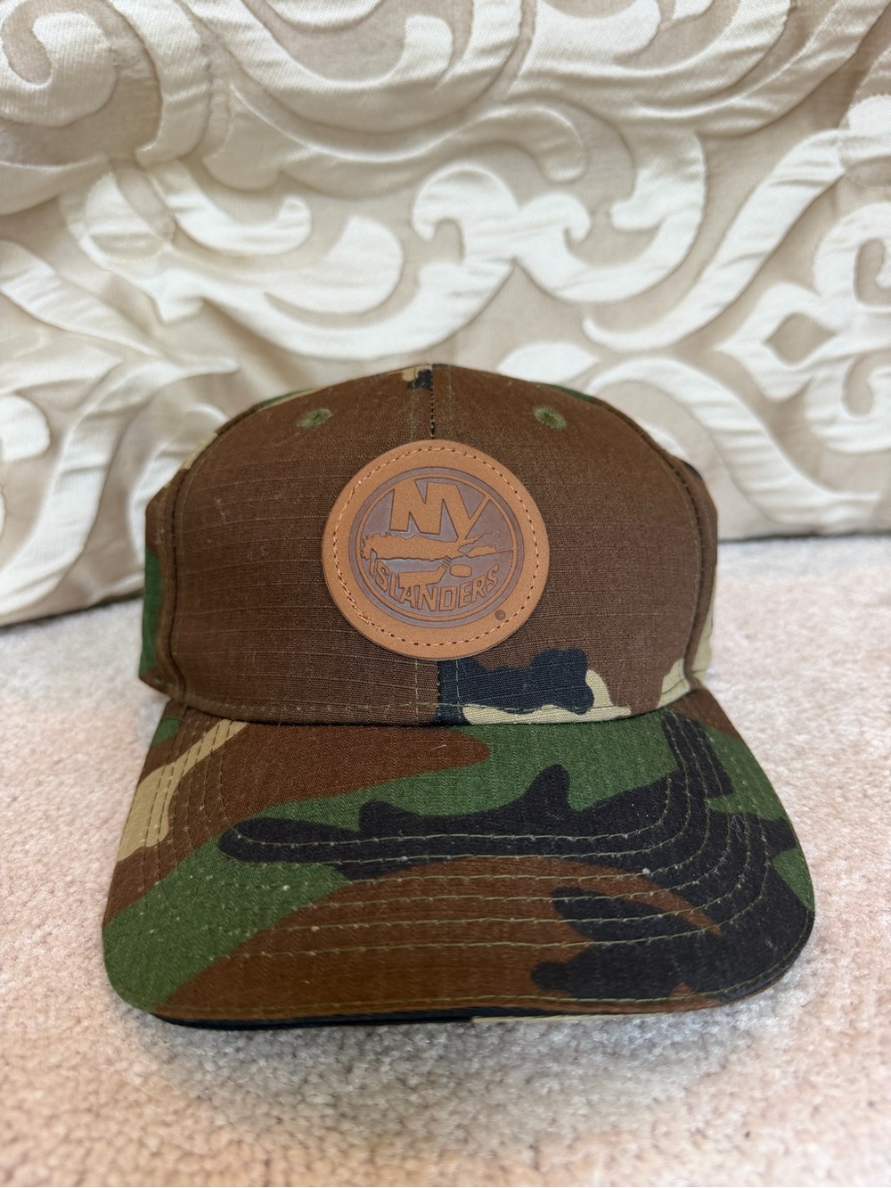 New York Islanders 50th Anniversary Camo Hat Ford SGA Promo Leather Patch